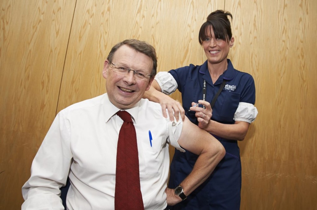 NED David Lock being 'jabbed' by Chief Nurse Sam Foster